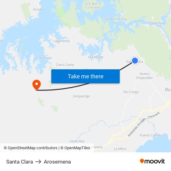Santa Clara to Arosemena map