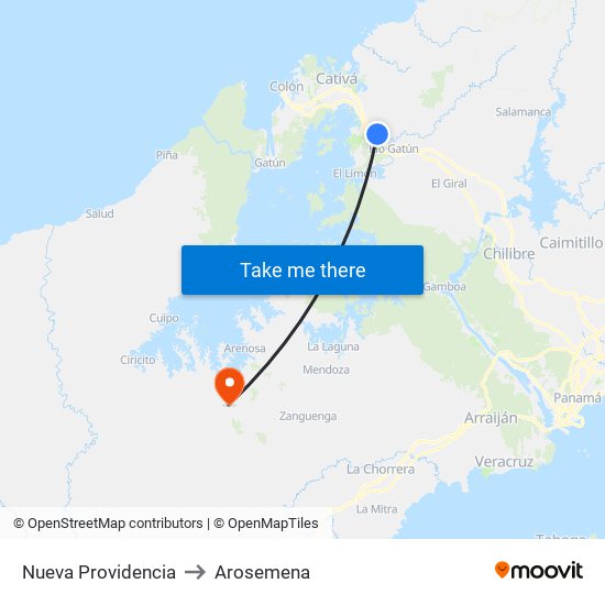 Nueva Providencia to Arosemena map