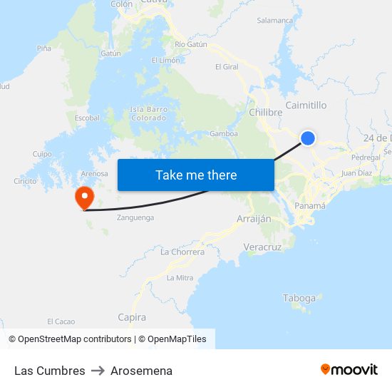 Las Cumbres to Arosemena map