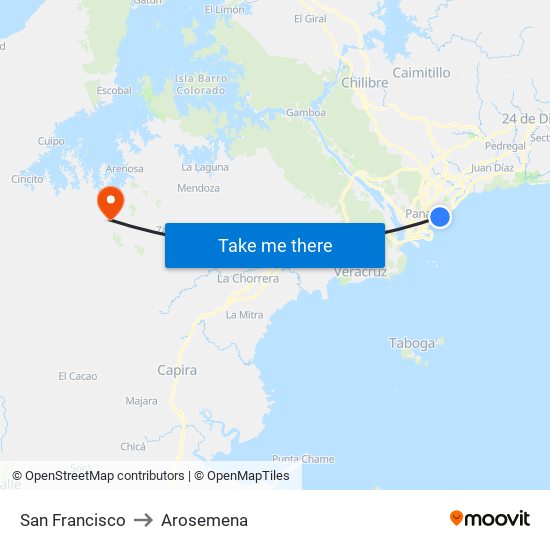 San Francisco to Arosemena map