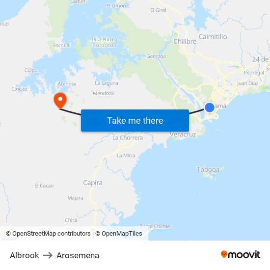 Albrook to Arosemena map