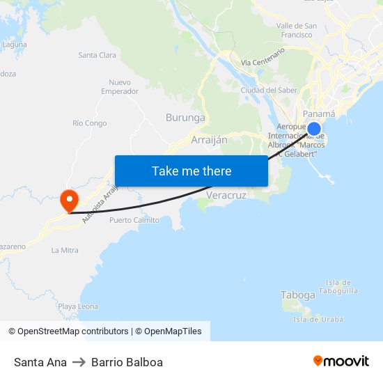 Santa Ana to Barrio Balboa map