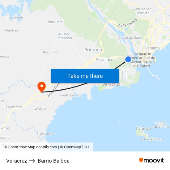 Veracruz to Barrio Balboa map