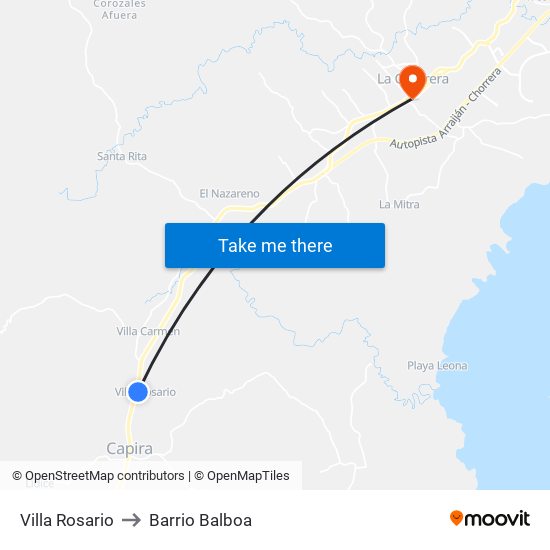 Villa Rosario to Barrio Balboa map
