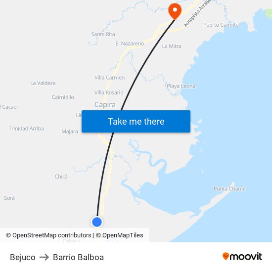 Bejuco to Barrio Balboa map