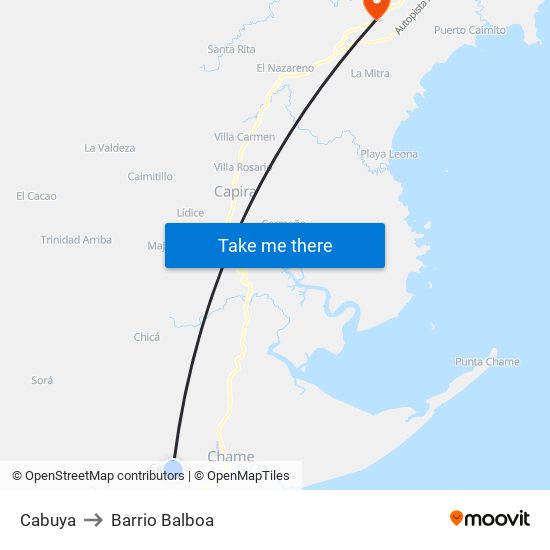 Cabuya to Barrio Balboa map