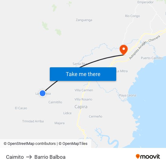 Caimito to Barrio Balboa map