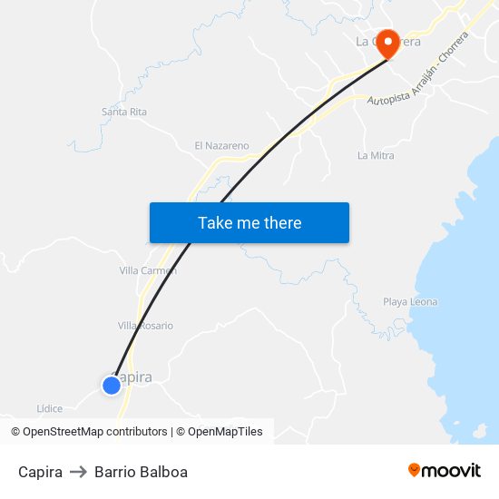 Capira to Barrio Balboa map