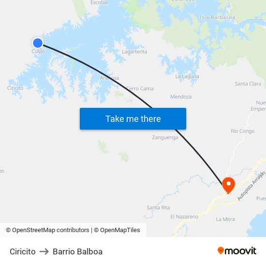 Ciricito to Barrio Balboa map