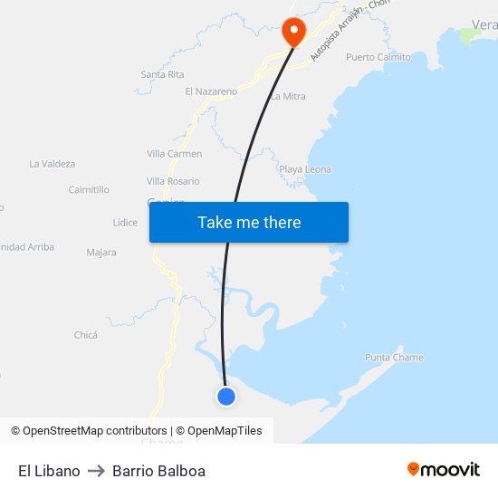El Libano to Barrio Balboa map