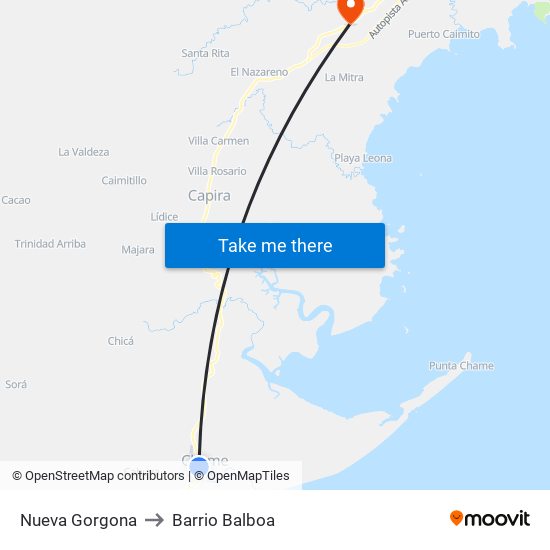 Nueva Gorgona to Barrio Balboa map