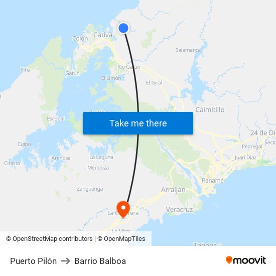 Puerto Pilón to Barrio Balboa map