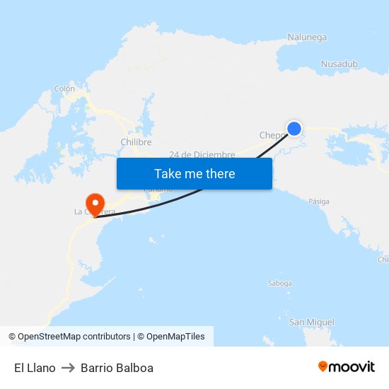 El Llano to Barrio Balboa map