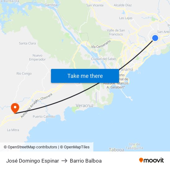 José Domingo Espinar to Barrio Balboa map
