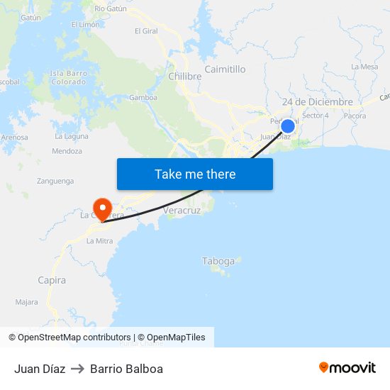 Juan Díaz to Barrio Balboa map