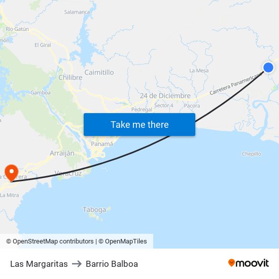 Las Margaritas to Barrio Balboa map