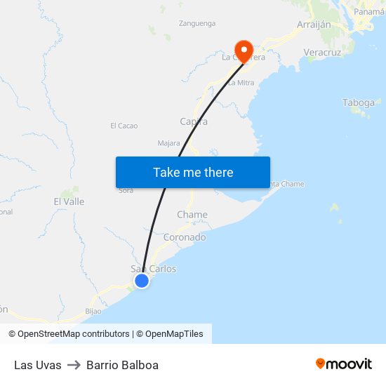 Las Uvas to Barrio Balboa map