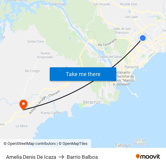 Amelia Denis De Icaza to Barrio Balboa map
