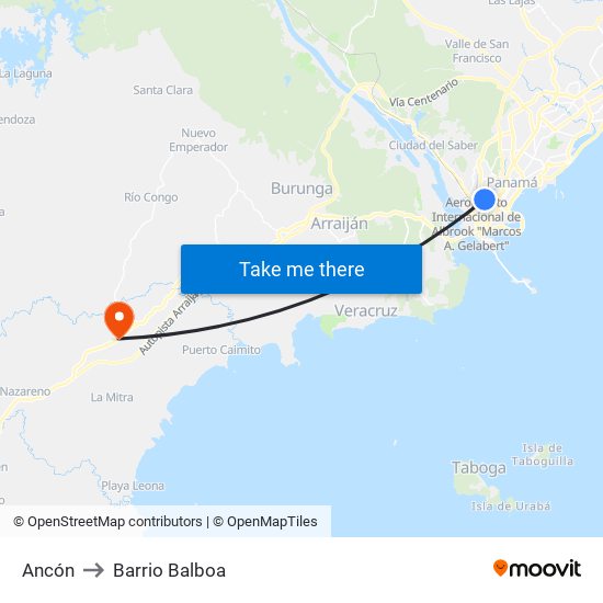 Ancón to Barrio Balboa map