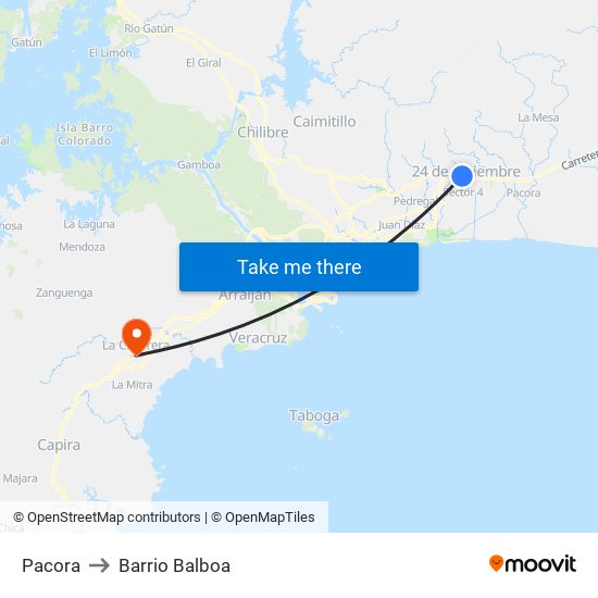 Pacora to Barrio Balboa map