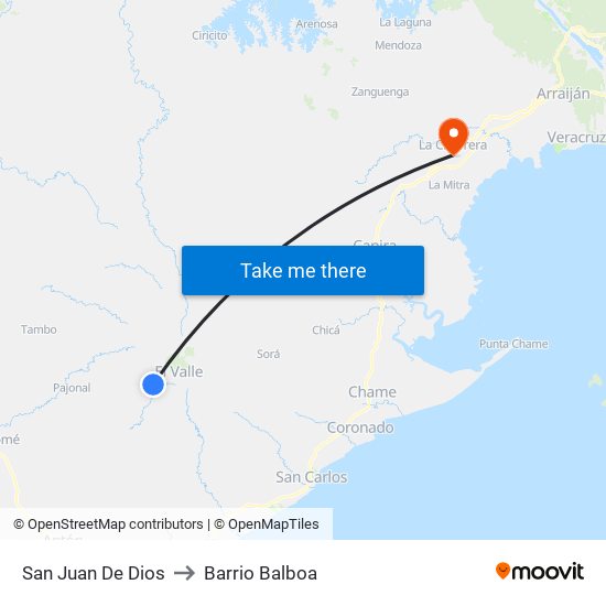 San Juan De Dios to Barrio Balboa map