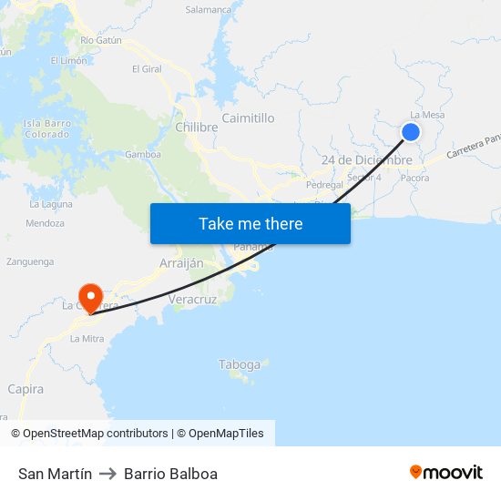 San Martín to Barrio Balboa map