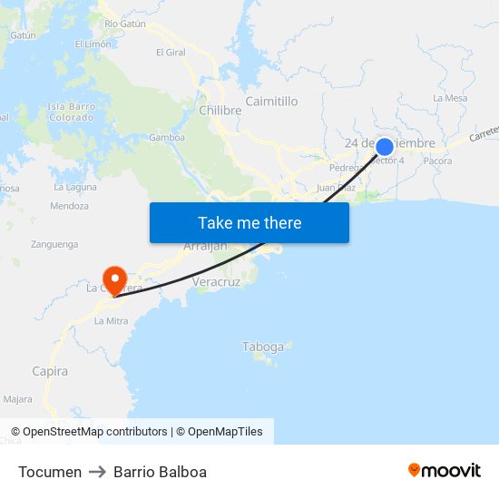 Tocumen to Barrio Balboa map