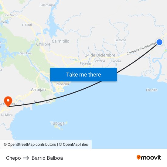 Chepo to Barrio Balboa map