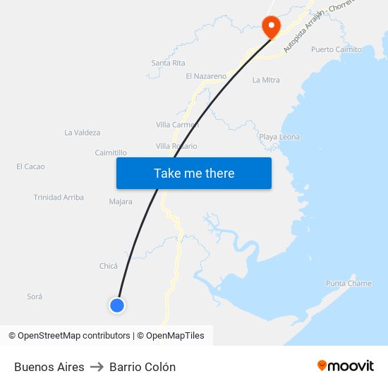 Buenos Aires to Barrio Colón map