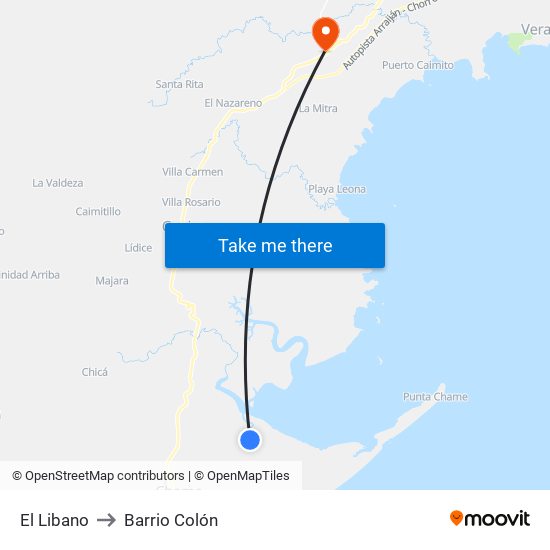 El Libano to Barrio Colón map