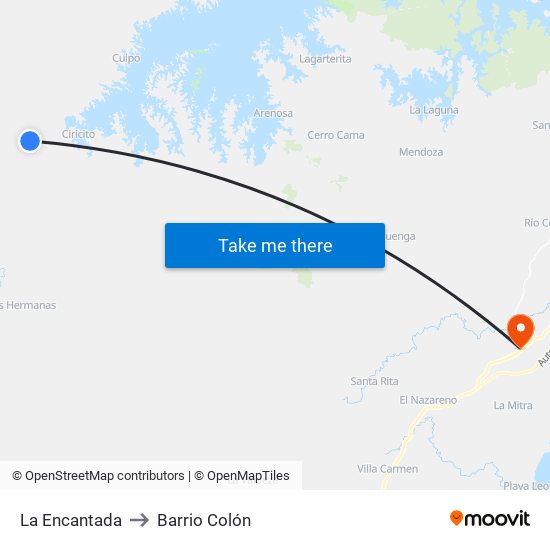 La Encantada to Barrio Colón map