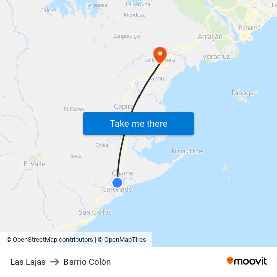 Las Lajas to Barrio Colón map