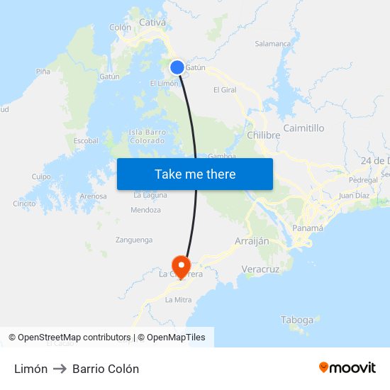 Limón to Barrio Colón map