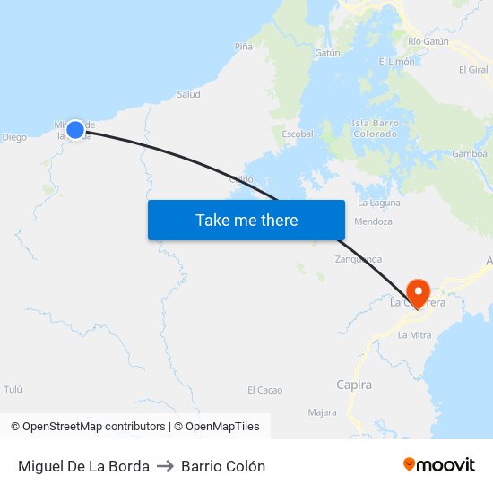 Miguel De La Borda to Barrio Colón map