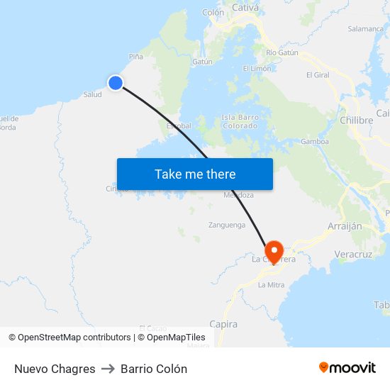 Nuevo Chagres to Barrio Colón map