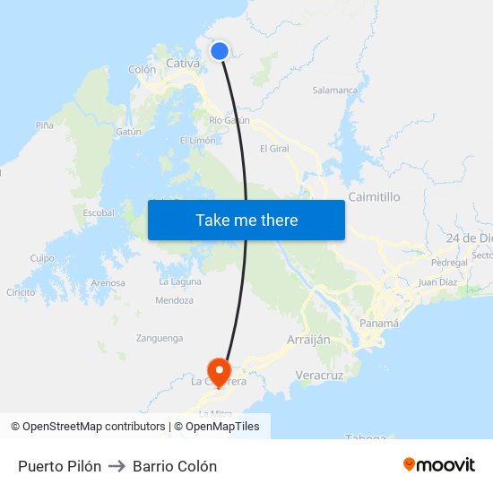 Puerto Pilón to Barrio Colón map