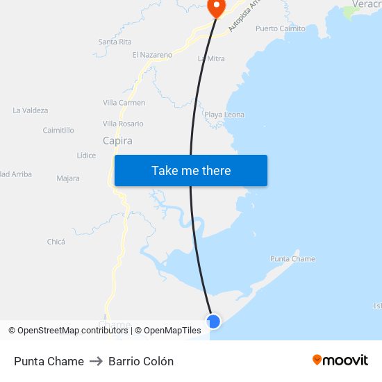 Punta Chame to Barrio Colón map