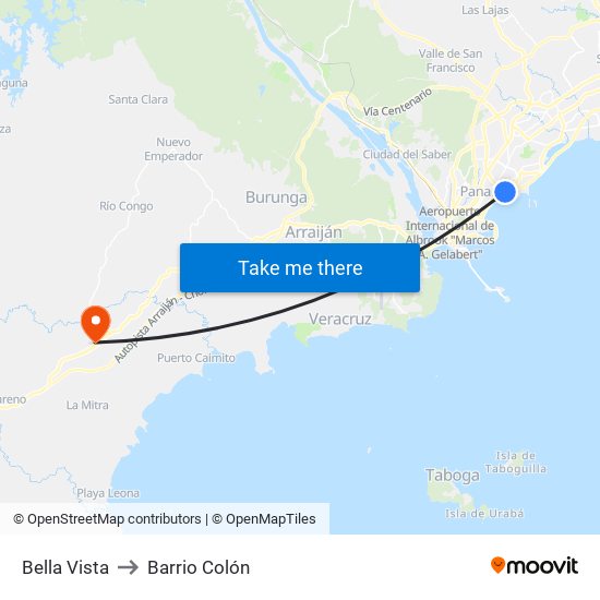 Bella Vista to Barrio Colón map