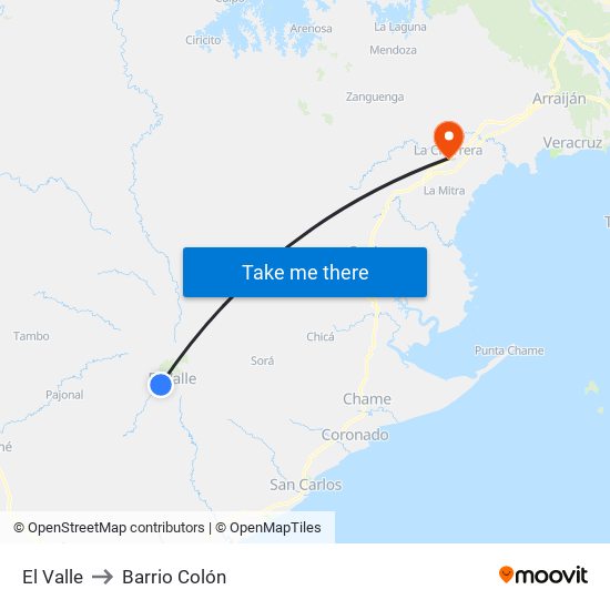 El Valle to Barrio Colón map