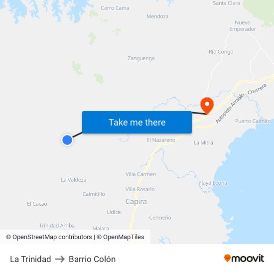 La Trinidad to Barrio Colón map
