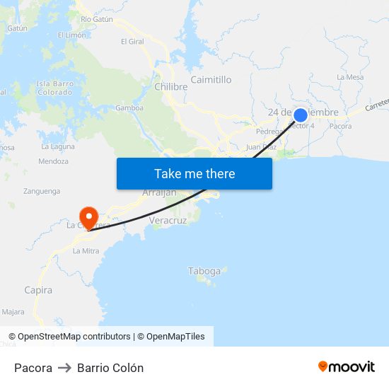 Pacora to Barrio Colón map