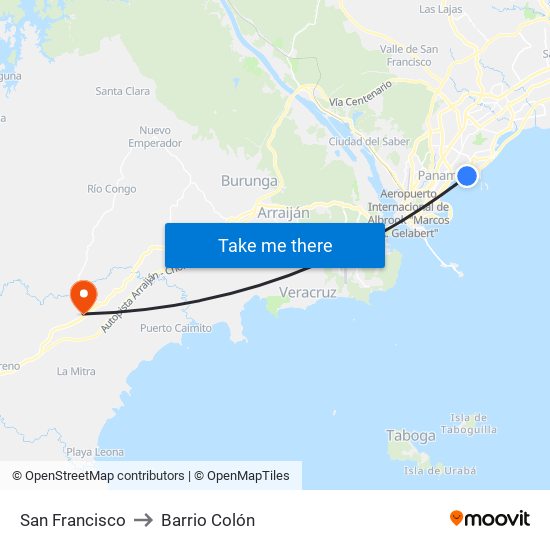 San Francisco to Barrio Colón map