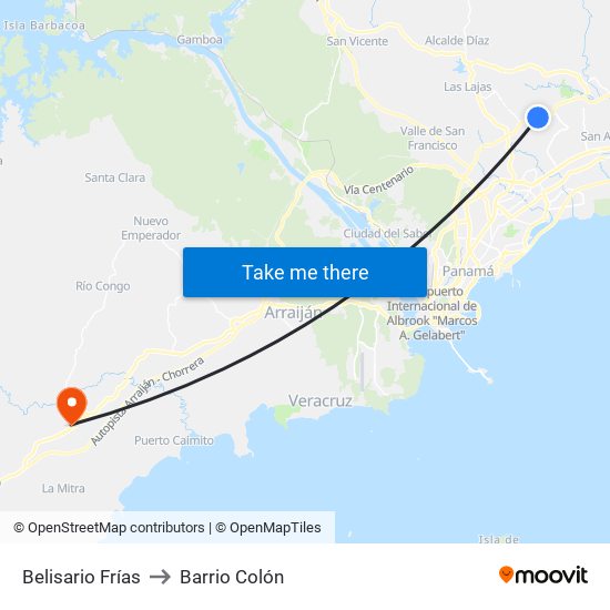 Belisario Frías to Barrio Colón map