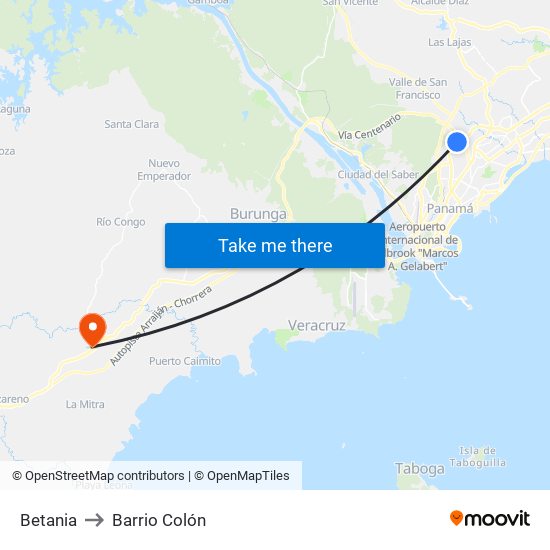 Betania to Barrio Colón map