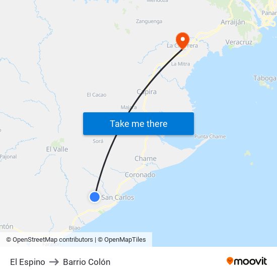 El Espino to Barrio Colón map