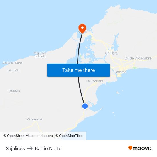 Sajalices to Barrio Norte map