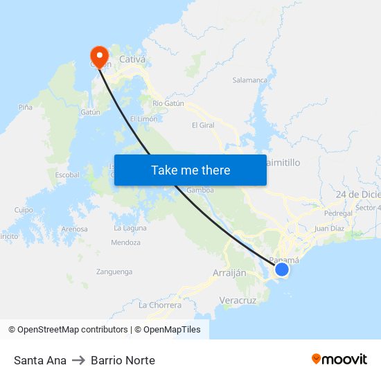 Santa Ana to Barrio Norte map