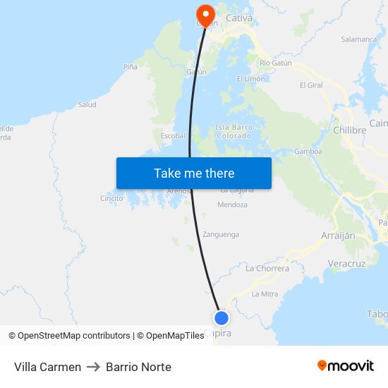 Villa Carmen to Barrio Norte map