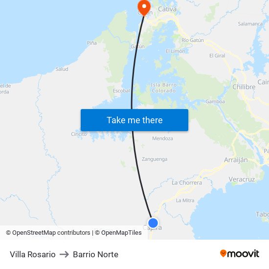 Villa Rosario to Barrio Norte map