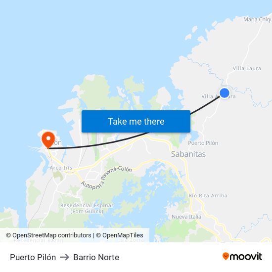 Puerto Pilón to Barrio Norte map